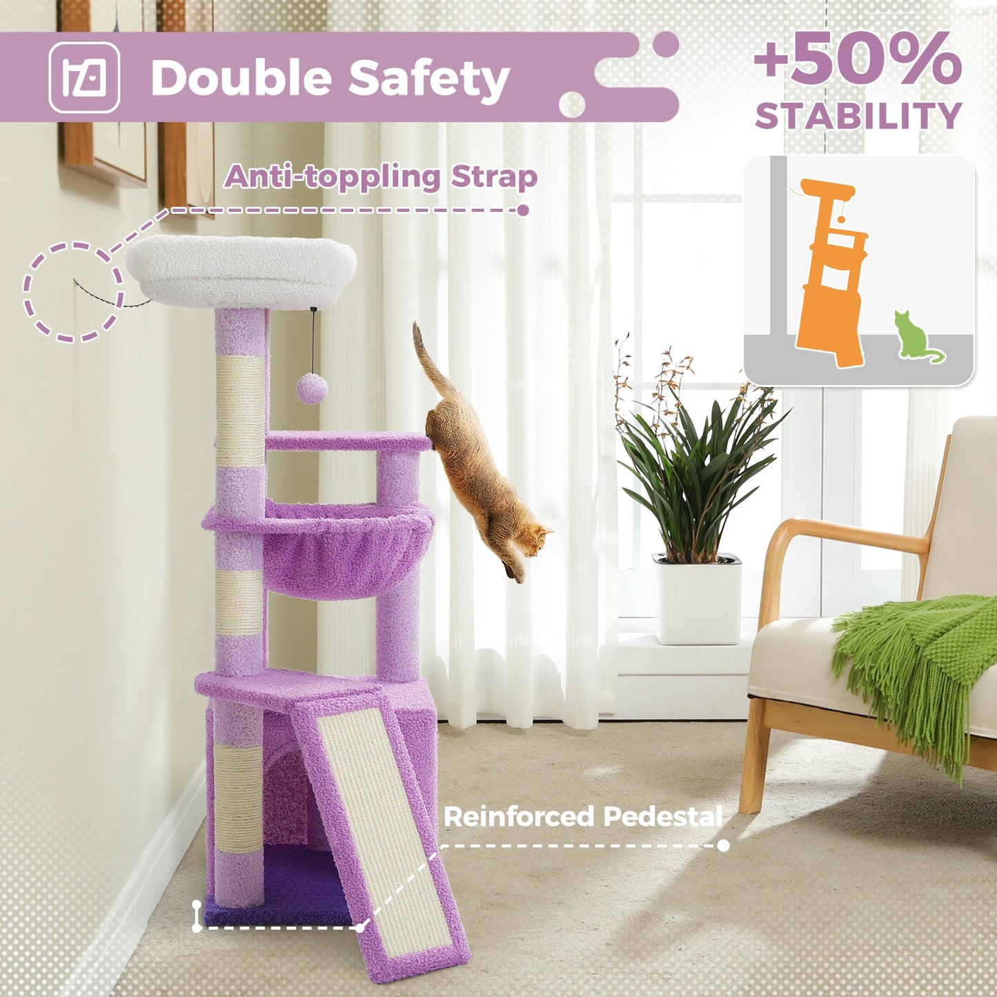 Cat Tree Tower – Cozy Condo, Wide Perch & Sisal Scratching Posts with Plush & Toy