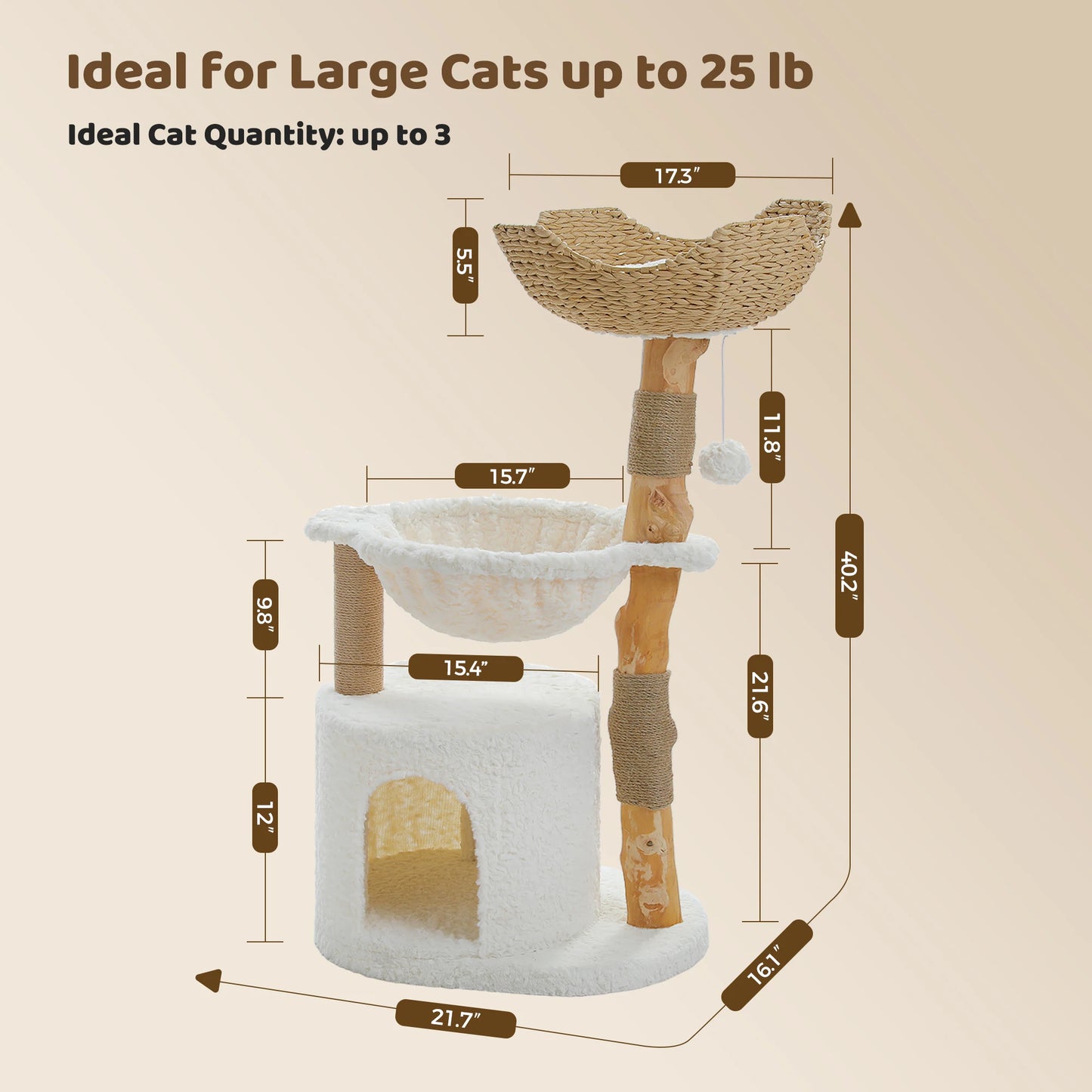 Modern Solid Wood Cat Tree – Spacious Tower with Condo, Perches & Interactive Toys