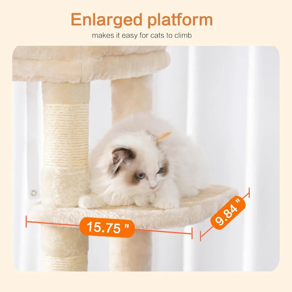 Heybly 60” Heavy-Duty Cat Tree – XXL Multi-Level Tower with Plush Condo for Large Cats