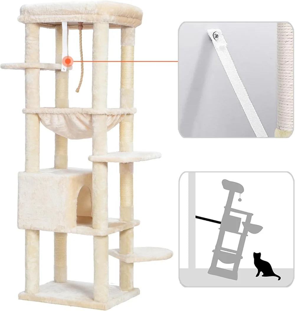 Heybly 60” Heavy-Duty Cat Tree – XXL Multi-Level Tower with Plush Condo for Large Cats