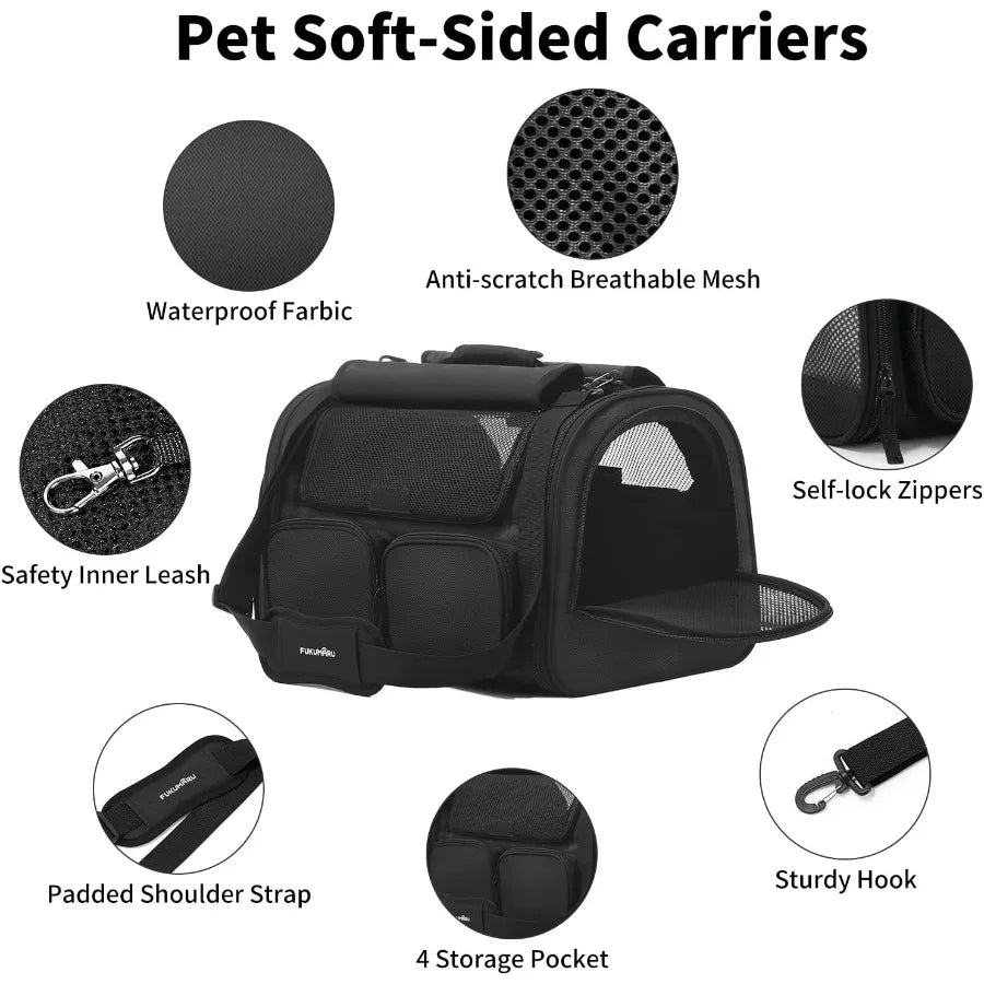 Airline Approved Pet Carrier – Travel Bag with 4 Mesh Windows & Storage Pockets