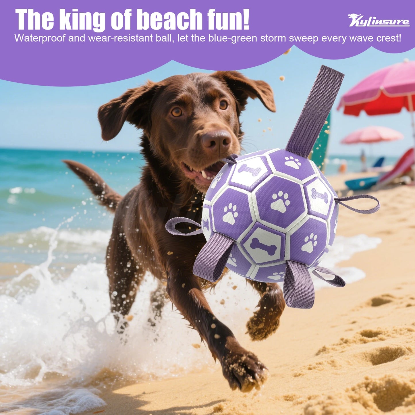 Interactive Dog Soccer Ball Toy with Straps for Tug & Water Play