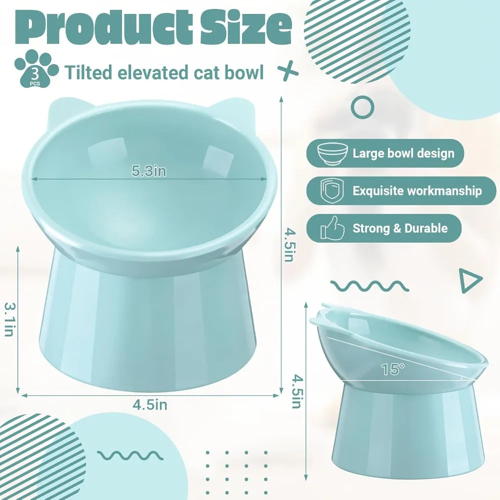 Elevated Cat Bowl Set – Raised Anti-Slip Feeder with Cat-Ear Design for Indoor Cats