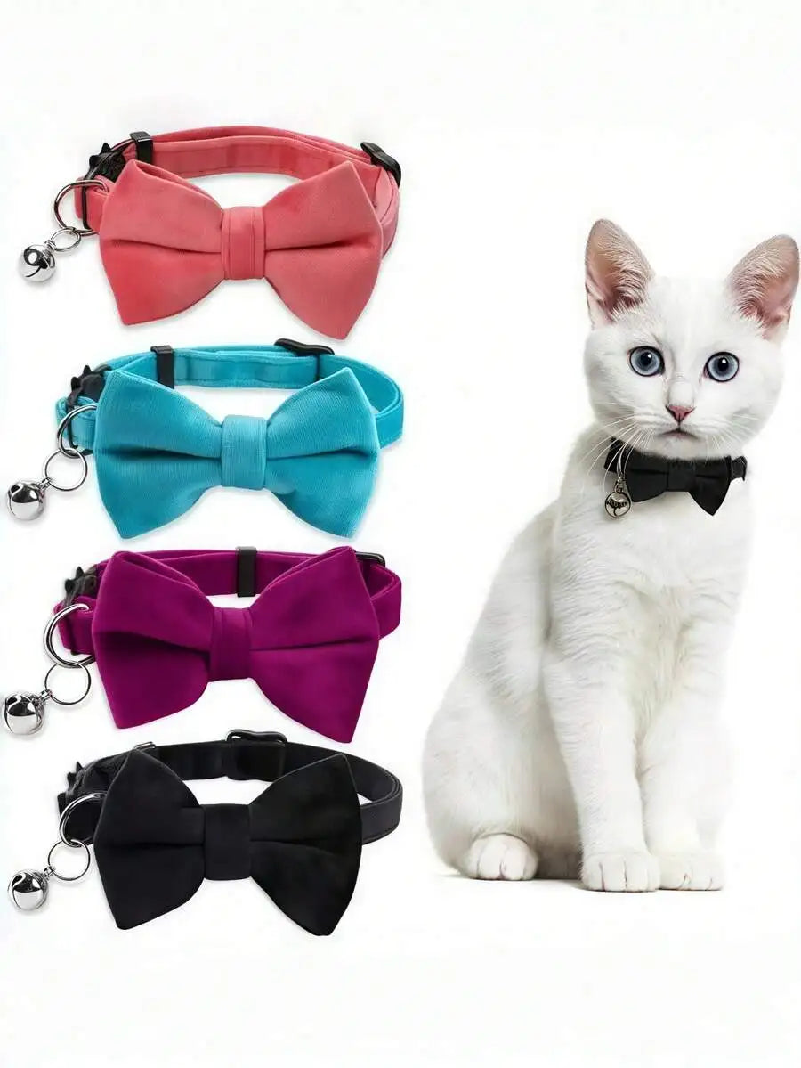 Adjustable Pet Collar with Bow Tie & Bell – Fashion Collar for Cats & Small Dogs