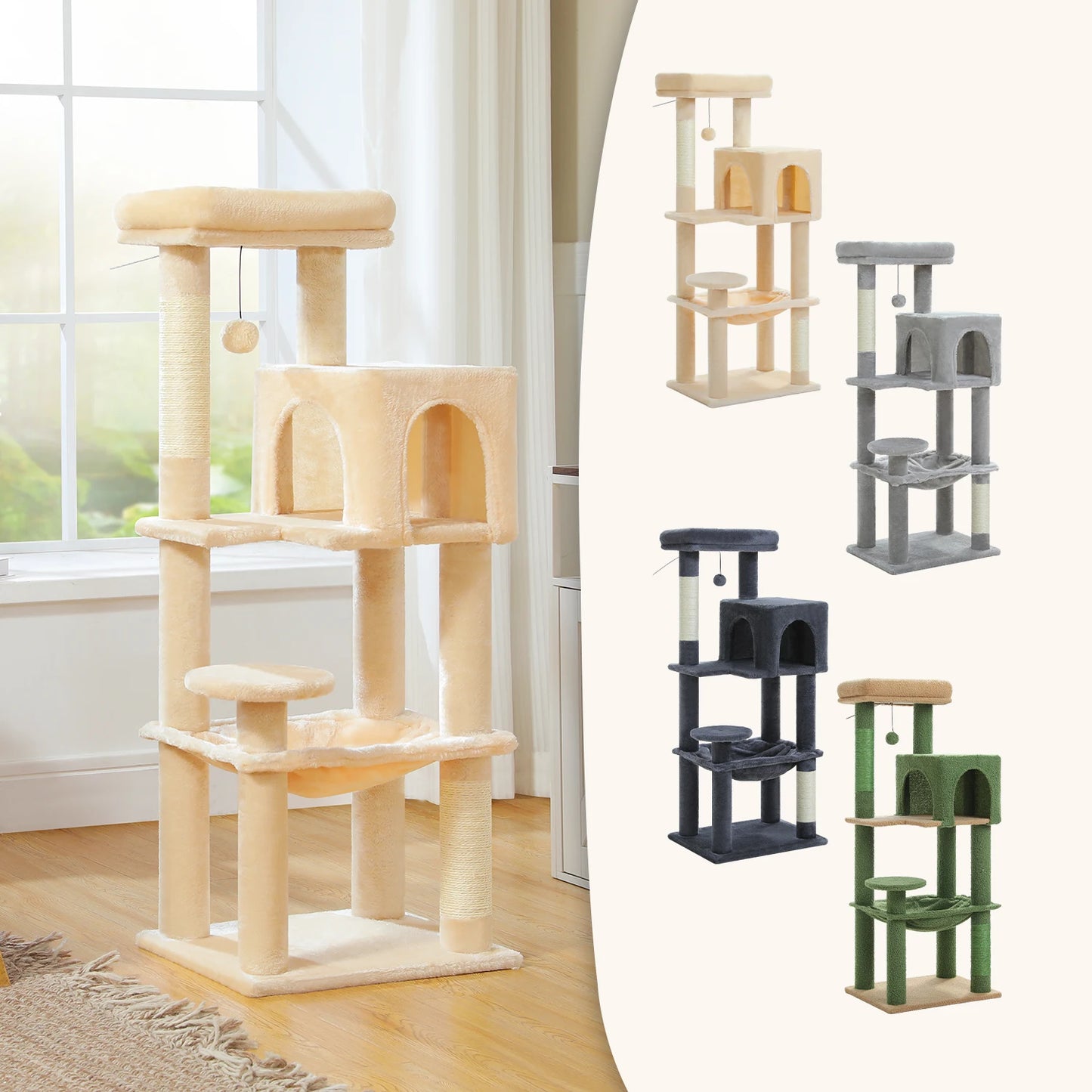 5-Level Cat Tree Tower – Plush Condo, Hammock & Sisal Scratching Posts