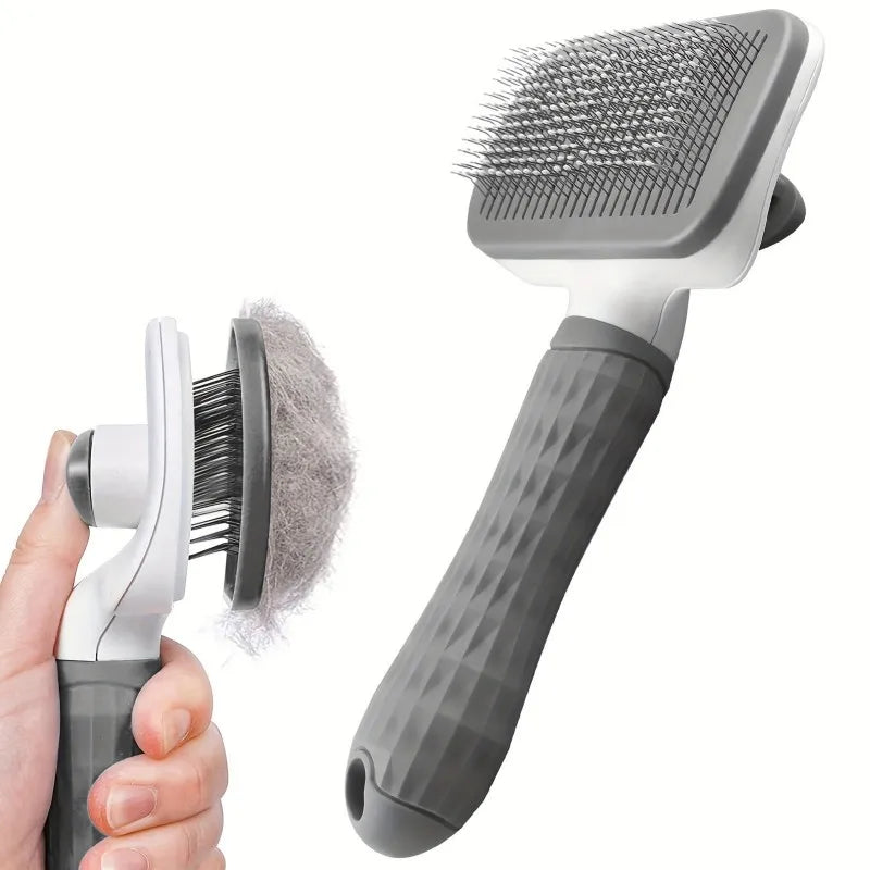 Self-Cleaning Pet Brush with Ergonomic Handle & Round Tips