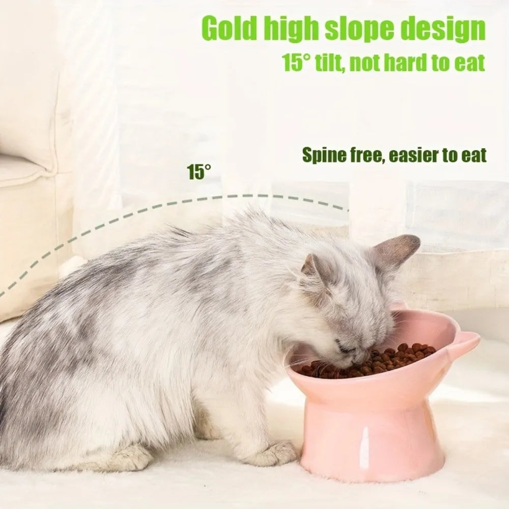 Elevated Cat Bowl Set – Raised Anti-Slip Feeder with Cat-Ear Design for Indoor Cats