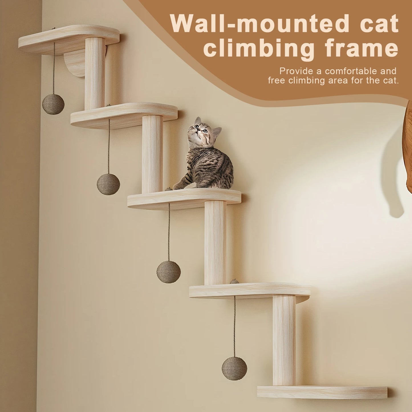 5-Step Wall Mounted Wooden Cat Climbing Shelf & Ladder