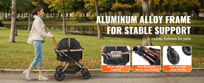 Foldable Pet Stroller with Detachable Carrier for Dogs