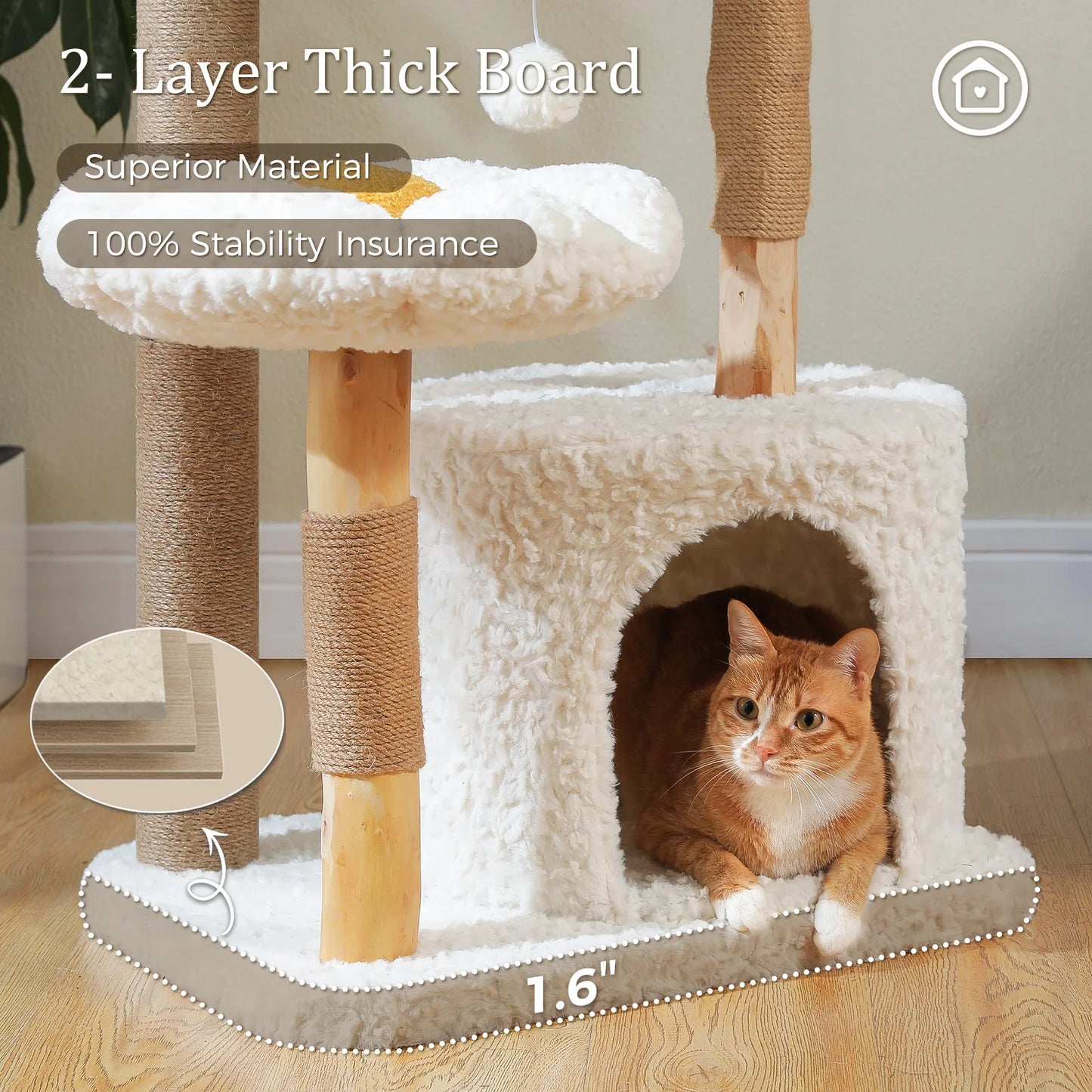 Modern Solid Wood Cat Tree – Spacious Tower with Condo, Perches & Interactive Toys