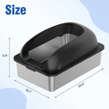 JHK 24” Stainless Steel Cat Litter Box with Lid – Large, Leakproof