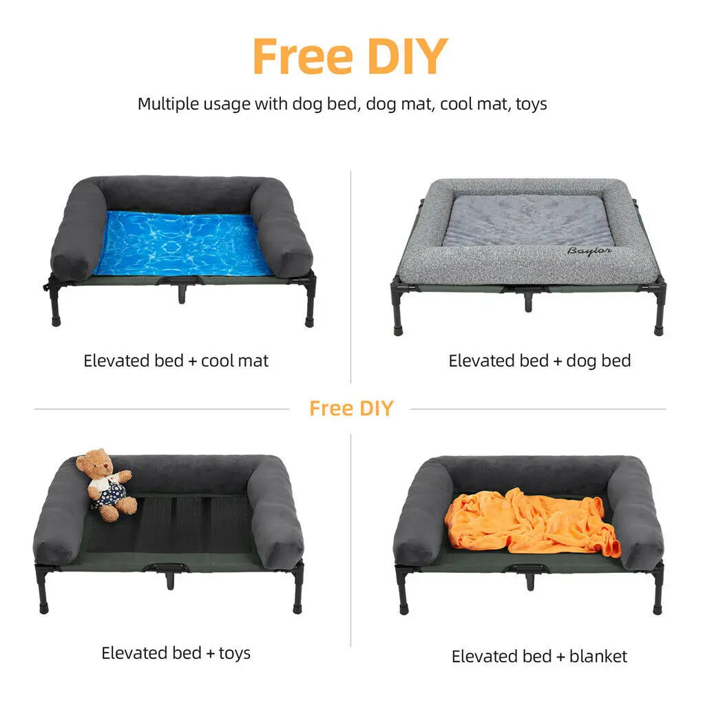 Elevated Dog Bed with Cooling Mesh & Plush Bolster Cushion