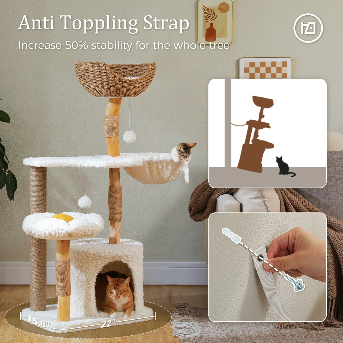 Modern Solid Wood Cat Tree – Spacious Tower with Condo, Perches & Interactive Toys