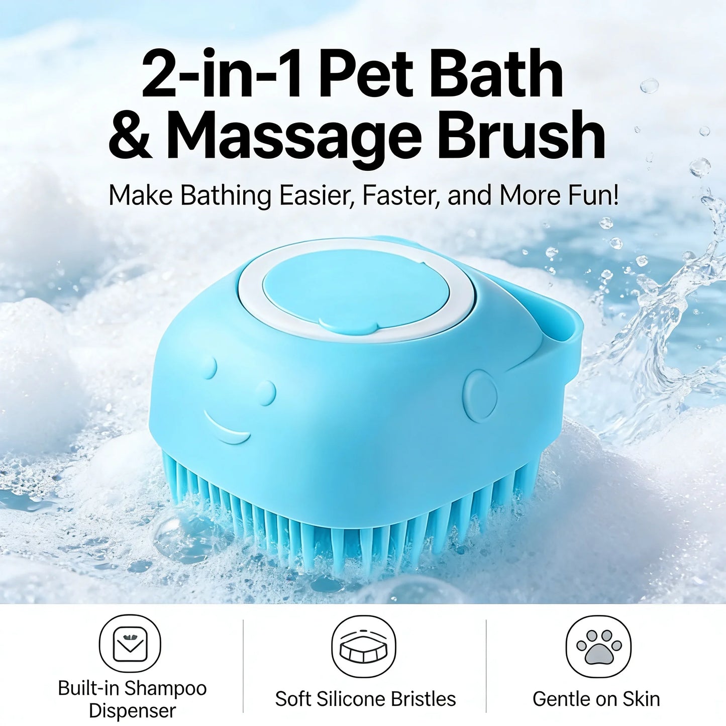2-in-1 Pet Bath & Massage Brush – Silicone Shampoo Dispenser for Dogs & Cats