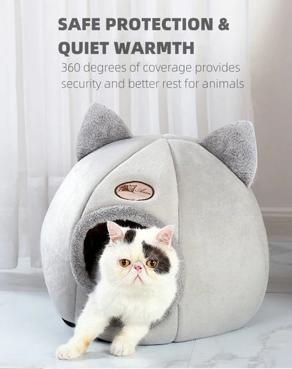 Cat Ear Pet Bed – Soft, Warm & Washable Bed for Small to Large Cats