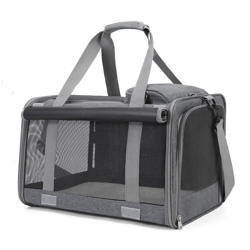 Expandable Pet Travel Carrier Bag with Breathable Transparent Design