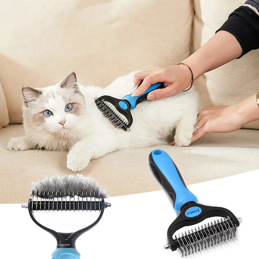 Cat Hair Removal Comb – Double-Sided Stainless Steel Grooming Brush for Cats & Dogs