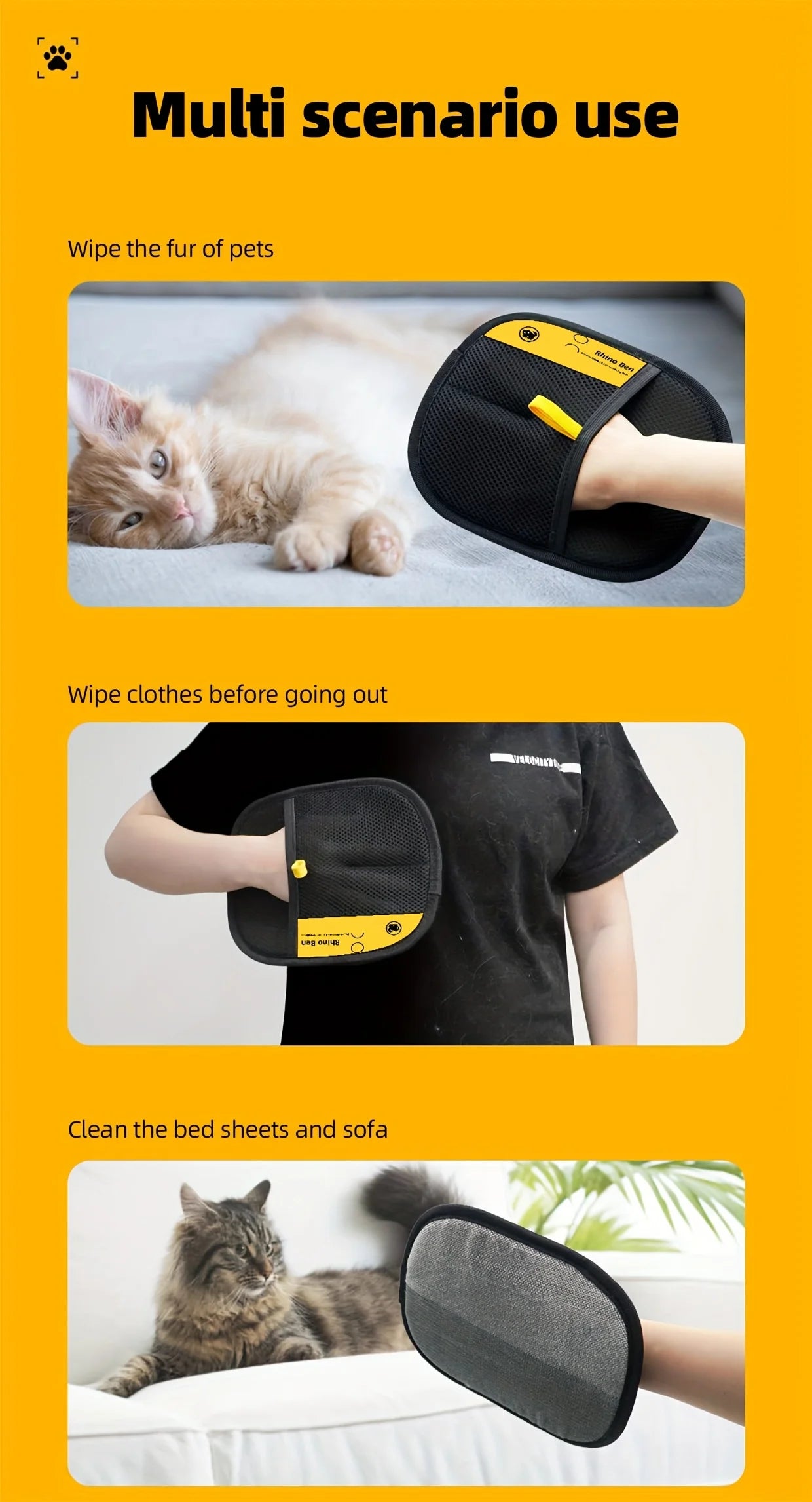 2-Piece Pet Hair Removal Gloves – Double-Sided Anti-Shedding Grooming Gloves for Cats & Dogs