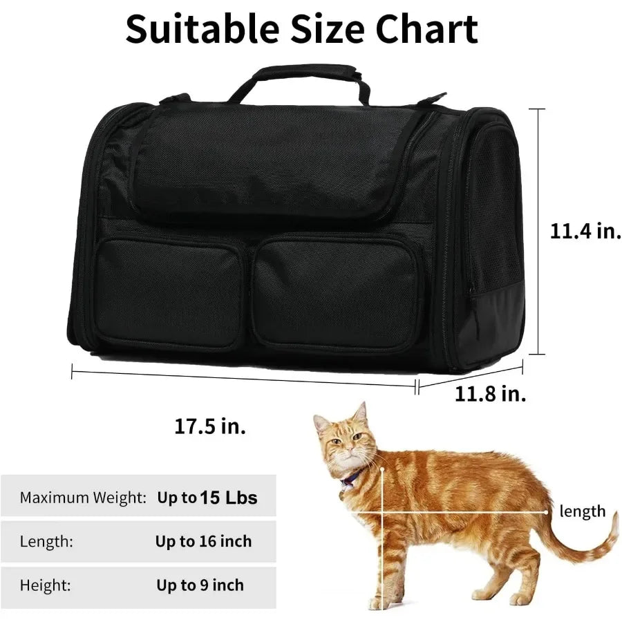 Airline Approved Pet Carrier – Travel Bag with 4 Mesh Windows & Storage Pockets