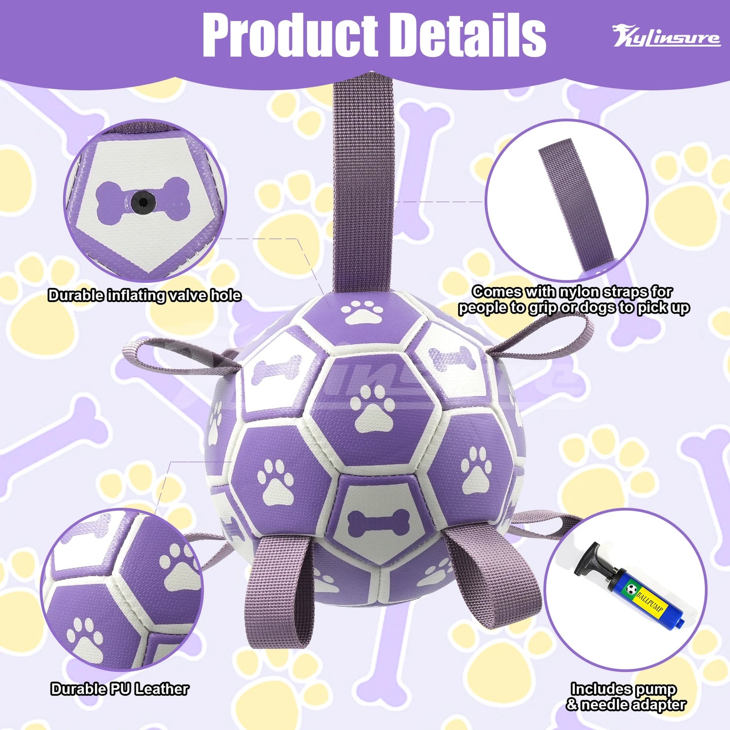 Interactive Dog Soccer Ball Toy with Straps for Tug & Water Play