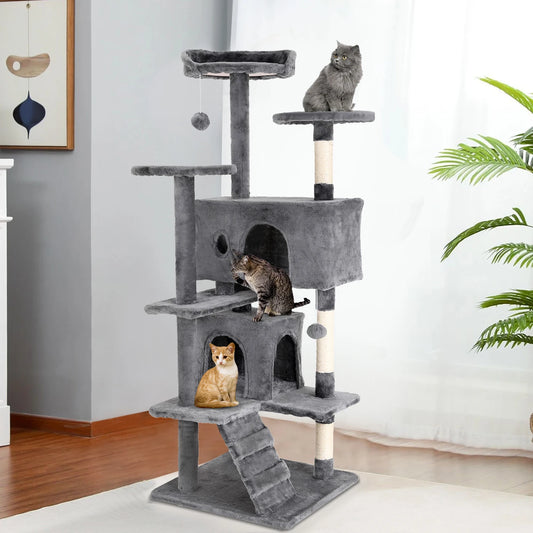 54/70” Cat Tree Tower Condo with Sisal Scratching Posts & Hanging Toy Ball