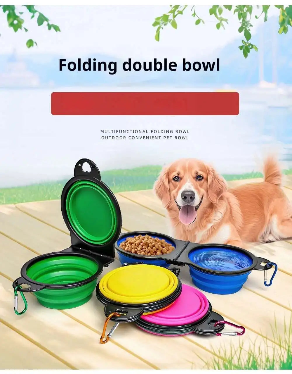 2-in-1 Collapsible Dog Travel Bowl – Double Folding Food & Water Bowl Portable Outdoor Feeder
