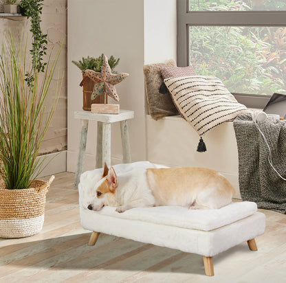 Nordic Elevated Pet Bed – Wooden Leg Sofa for Small Dogs & Cats