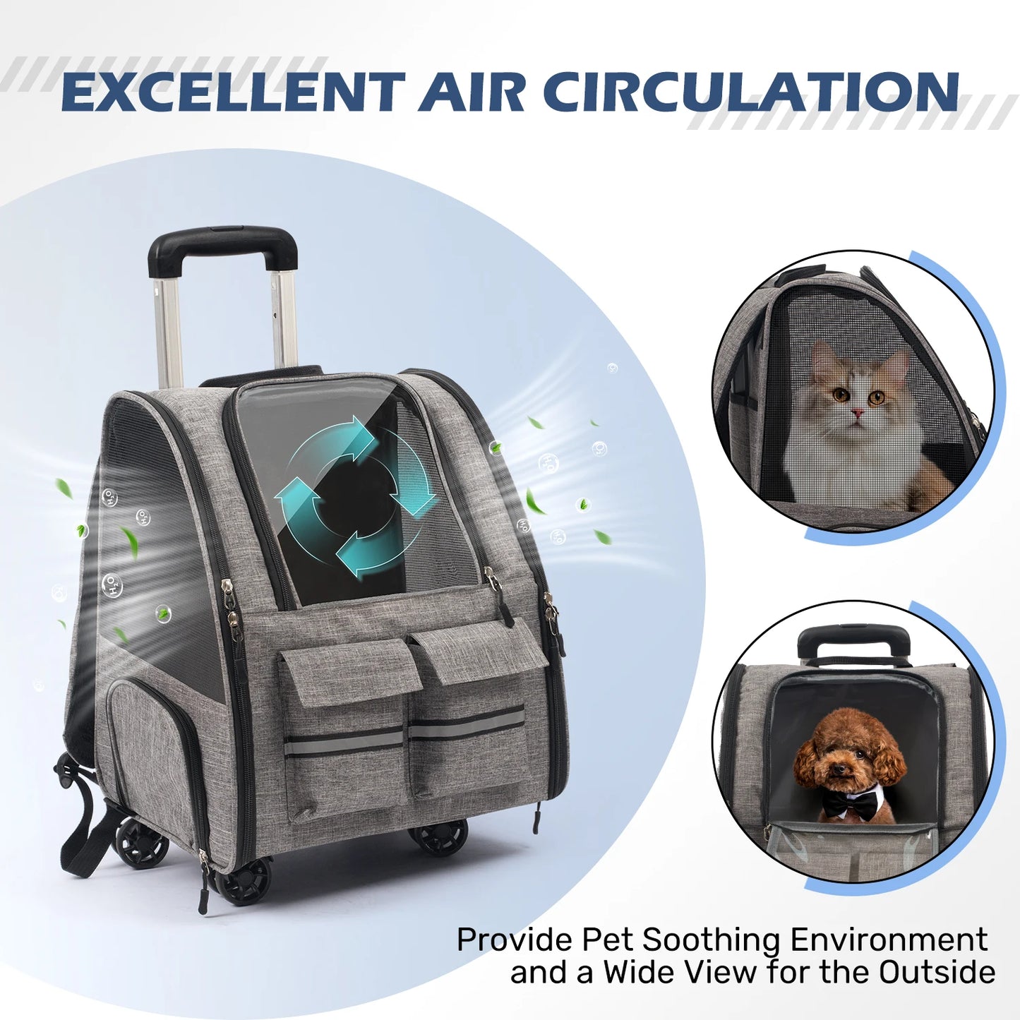 Rolling Pet Carrier Backpack – Foldable Travel Carrier with Removable Wheels