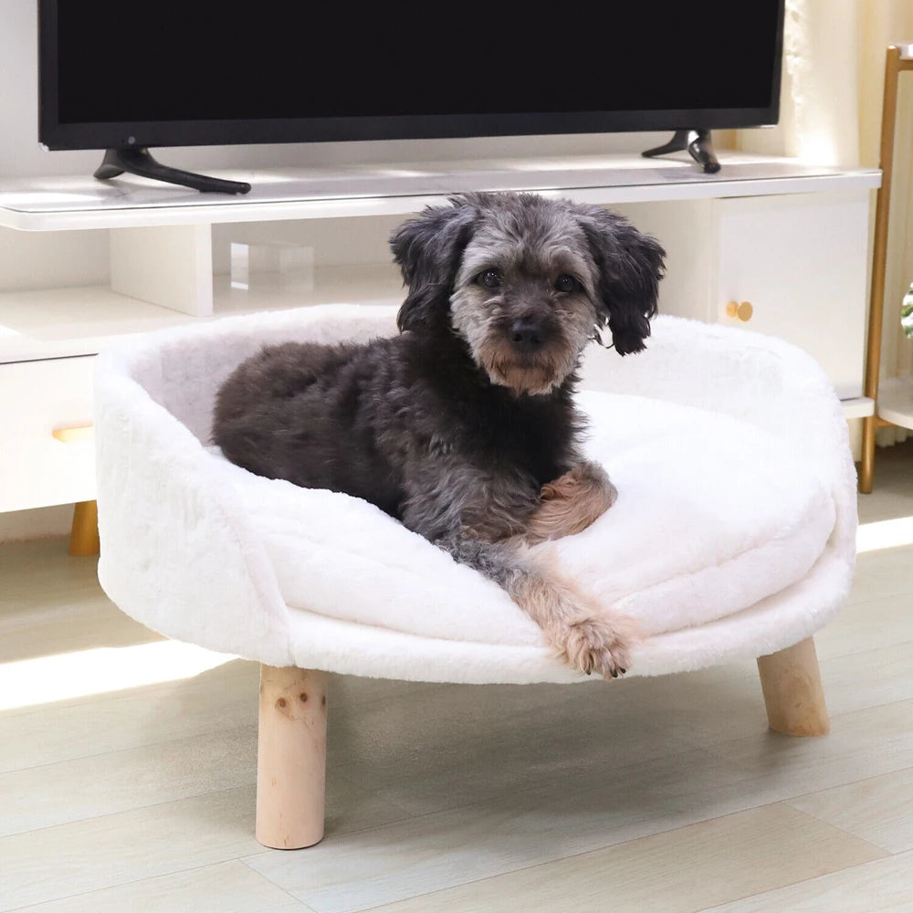 Sofá cama de lujo de peluche para gatos con cojín lavable y patas de madera