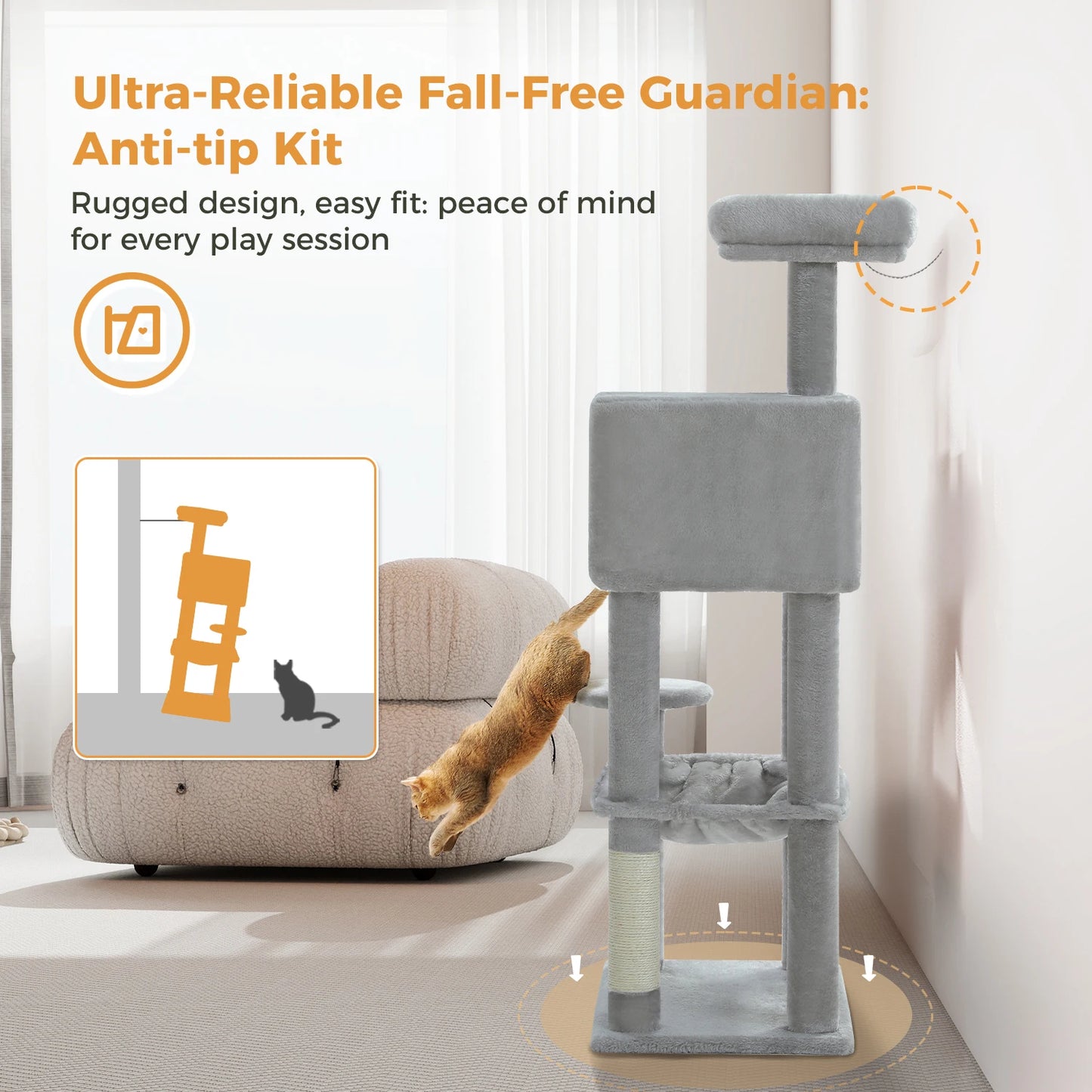 5-Level Cat Tree Tower – Plush Condo, Hammock & Sisal Scratching Posts