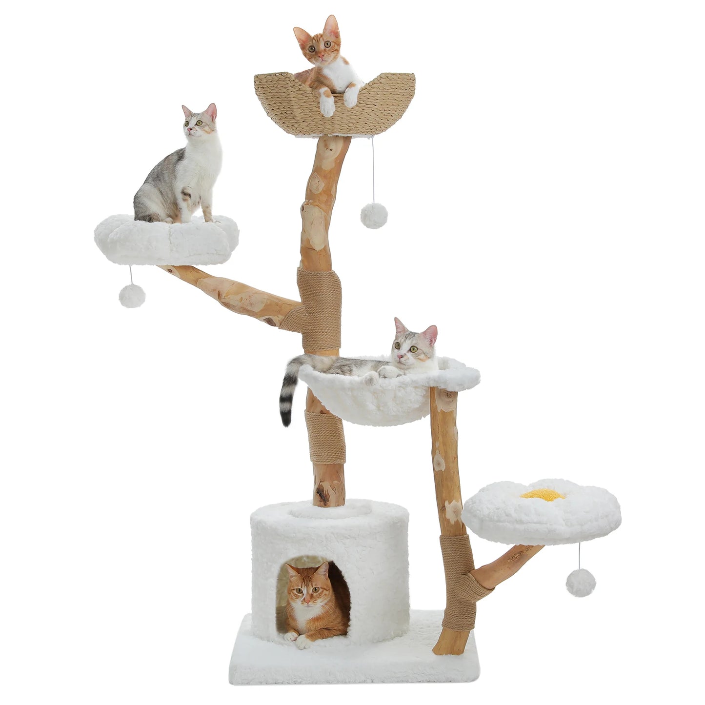 Modern Solid Wood Cat Tree – Spacious Tower with Condo, Perches & Interactive Toys