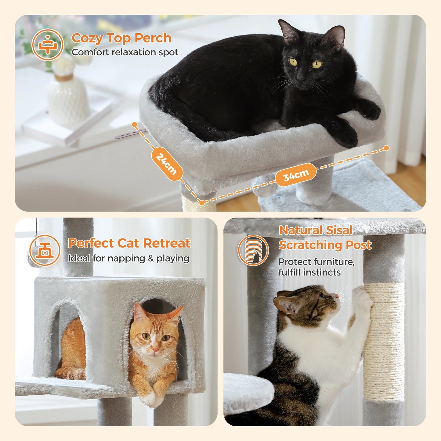 5-Level Cat Tree Tower – Plush Condo, Hammock & Sisal Scratching Posts