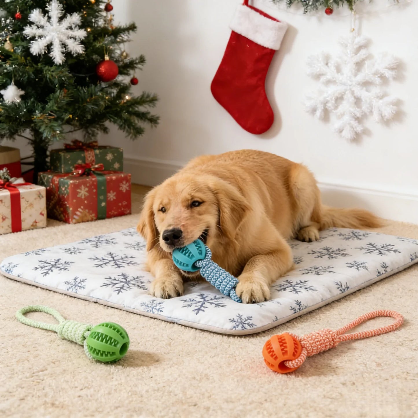 Braided Rope Dog Toy Ball with Treat Dispenser for Fetch & Tug Play
