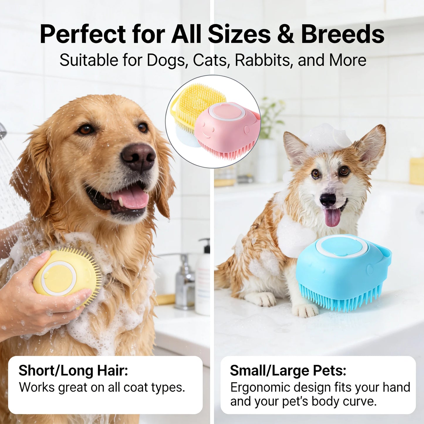2-in-1 Pet Bath & Massage Brush – Silicone Shampoo Dispenser for Dogs & Cats