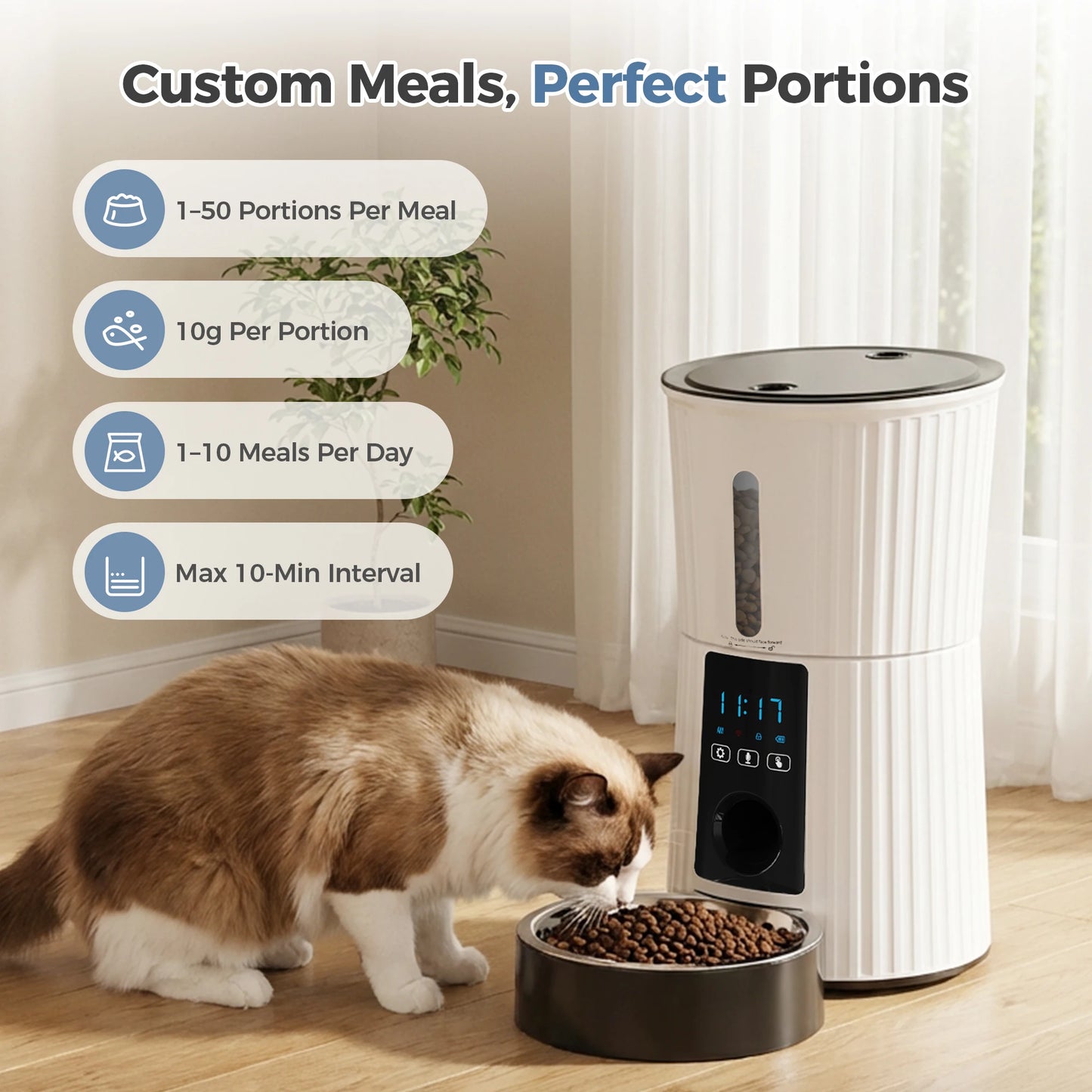 JHK 4L Automatic Cat Feeder – WiFi App Control Smart Pet Food Dispenser with Timer & Dual Power