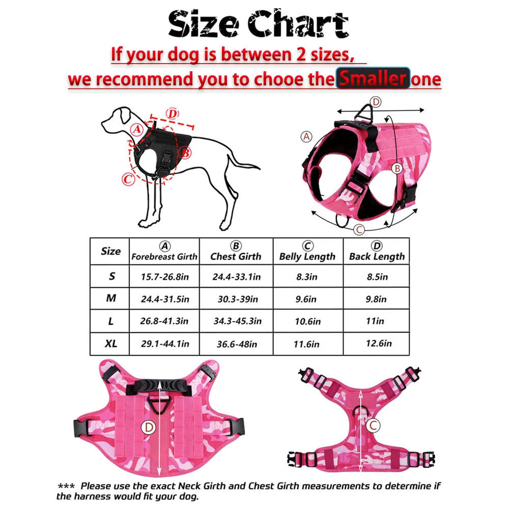“Pink Camo Tactical Dog Harness – Adjustable Vest for Medium & Large Dogs”