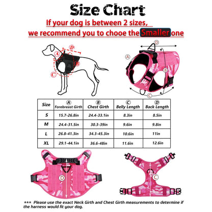 “Pink Camo Tactical Dog Harness – Adjustable Vest for Medium & Large Dogs”