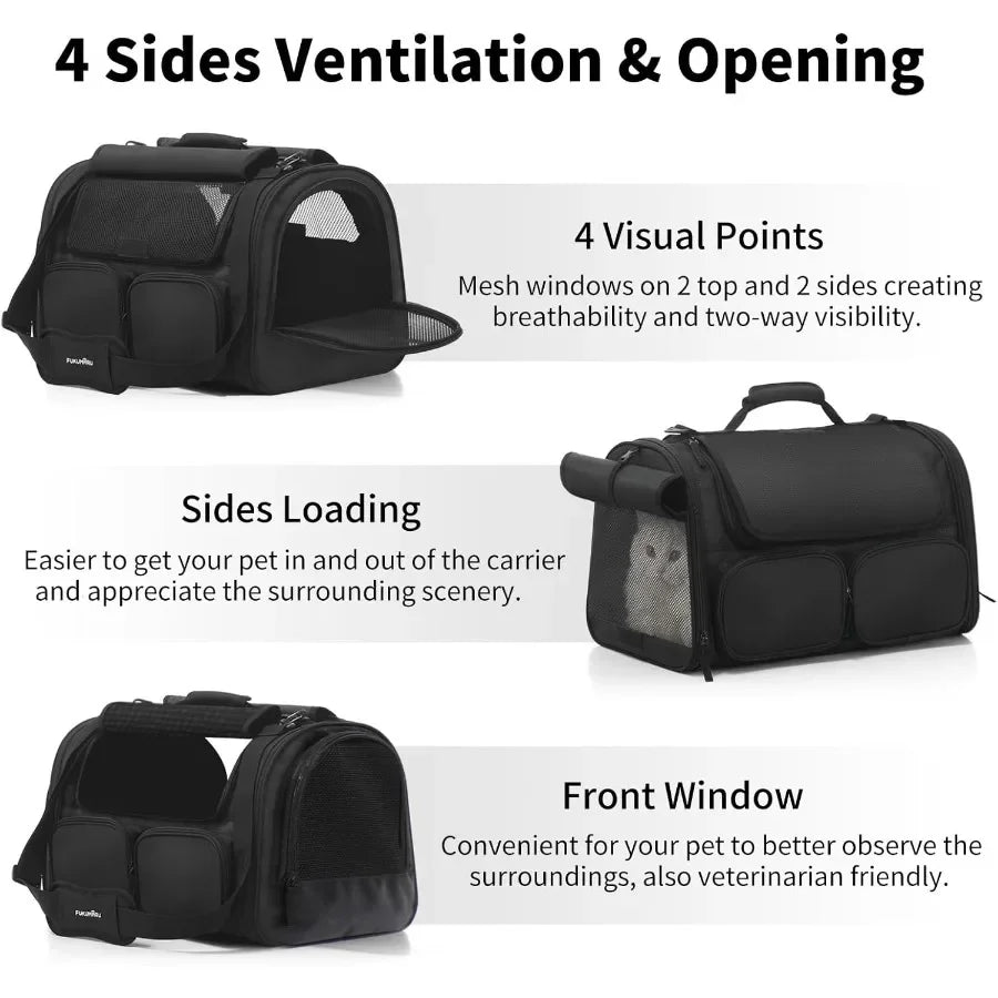 Airline Approved Pet Carrier – Travel Bag with 4 Mesh Windows & Storage Pockets