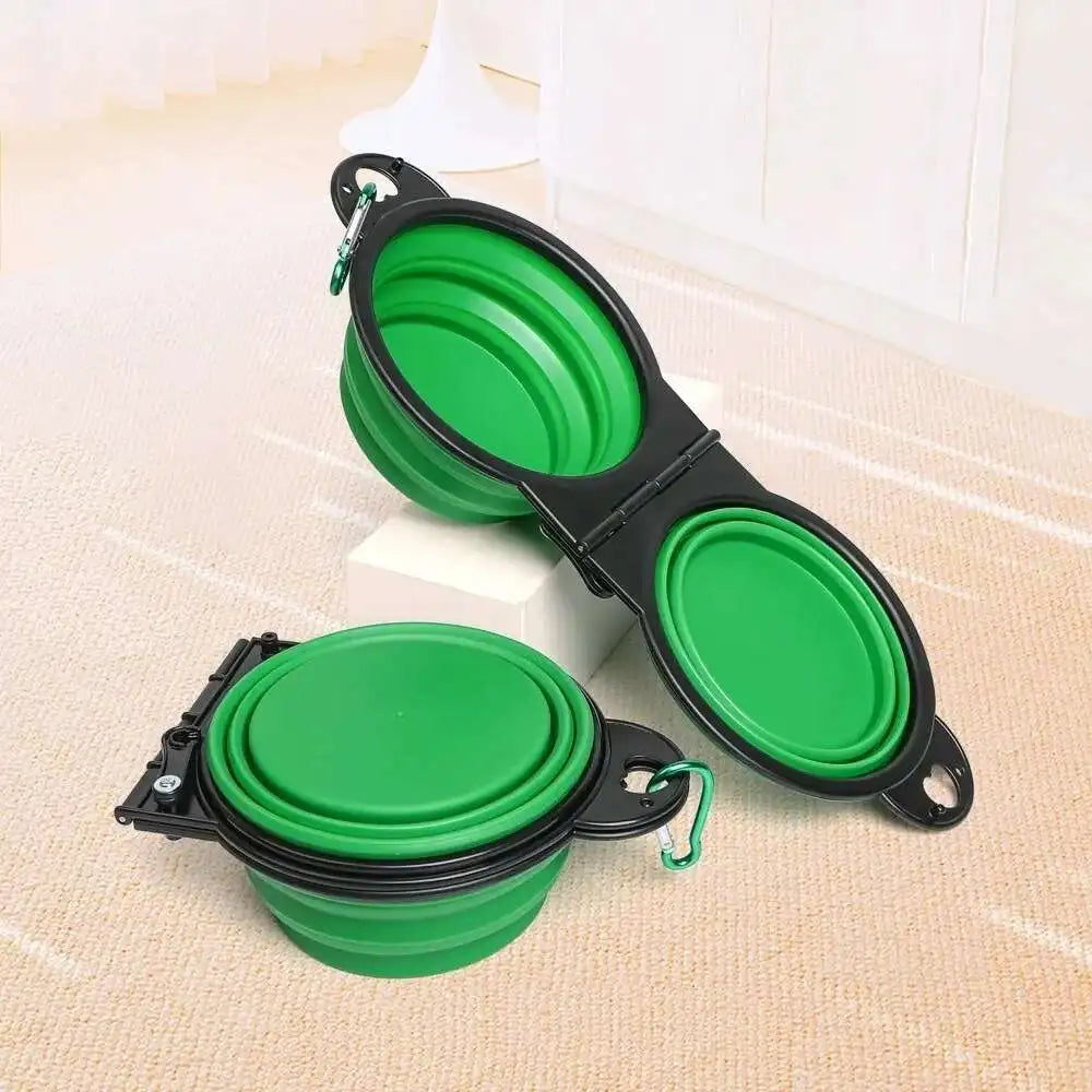 2-in-1 Collapsible Dog Travel Bowl – Double Folding Food & Water Bowl Portable Outdoor Feeder