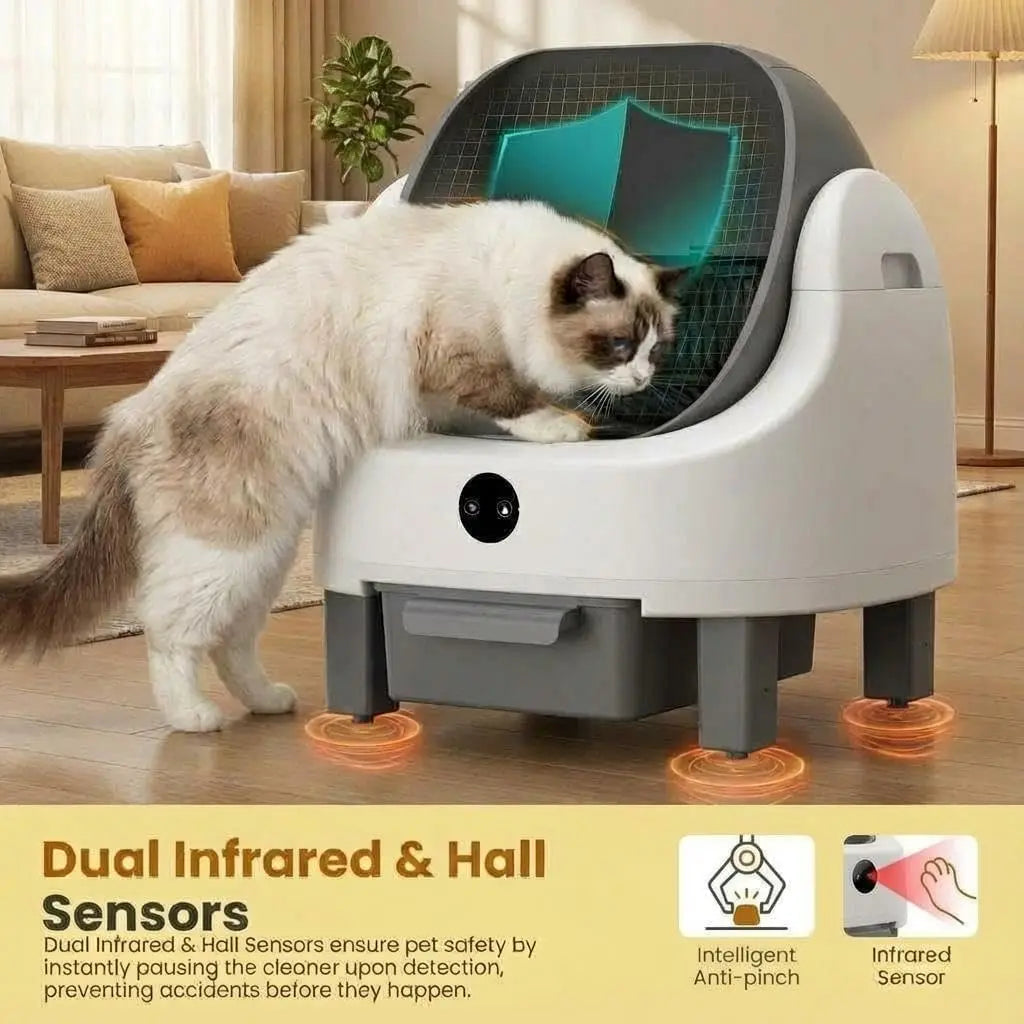 Automatic Self-Cleaning Cat Litter Box – Open-Top with App Control, 9L Capacity & Safety Sensors
