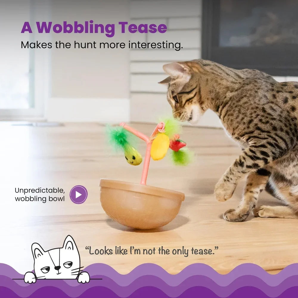 Interactive Wobble Cat Toy Bowl – Catnip Toys, Plush Flingers & Jingle Ball Set