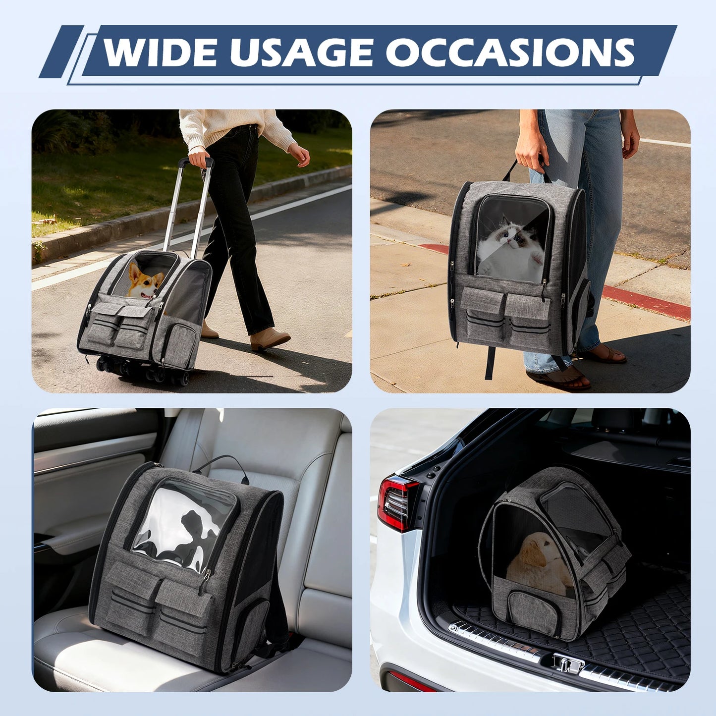 Rolling Pet Carrier Backpack – Foldable Travel Carrier with Removable Wheels