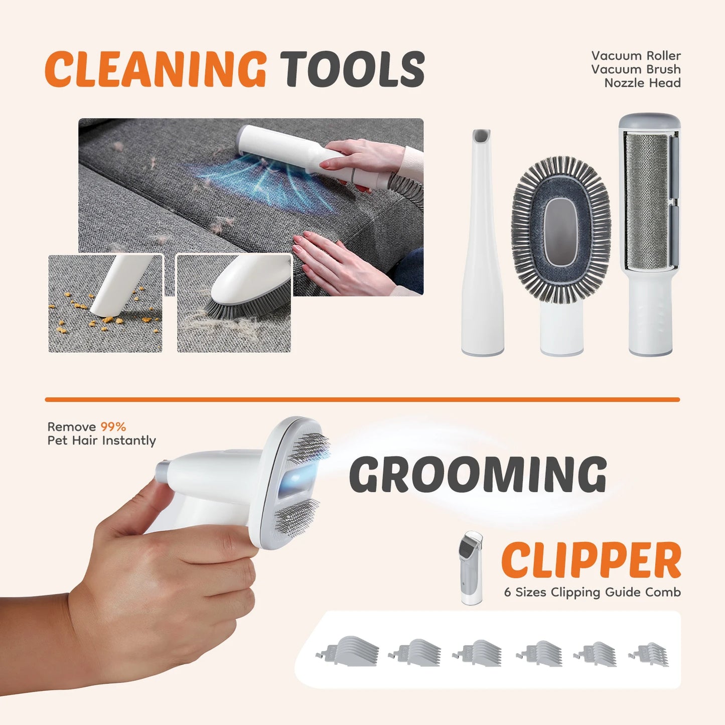 JHK 2.5L Pet Grooming Vacuum Kit – Cordless Clippers with 3 Suction Modes & 5 Tools for Dogs & Cats