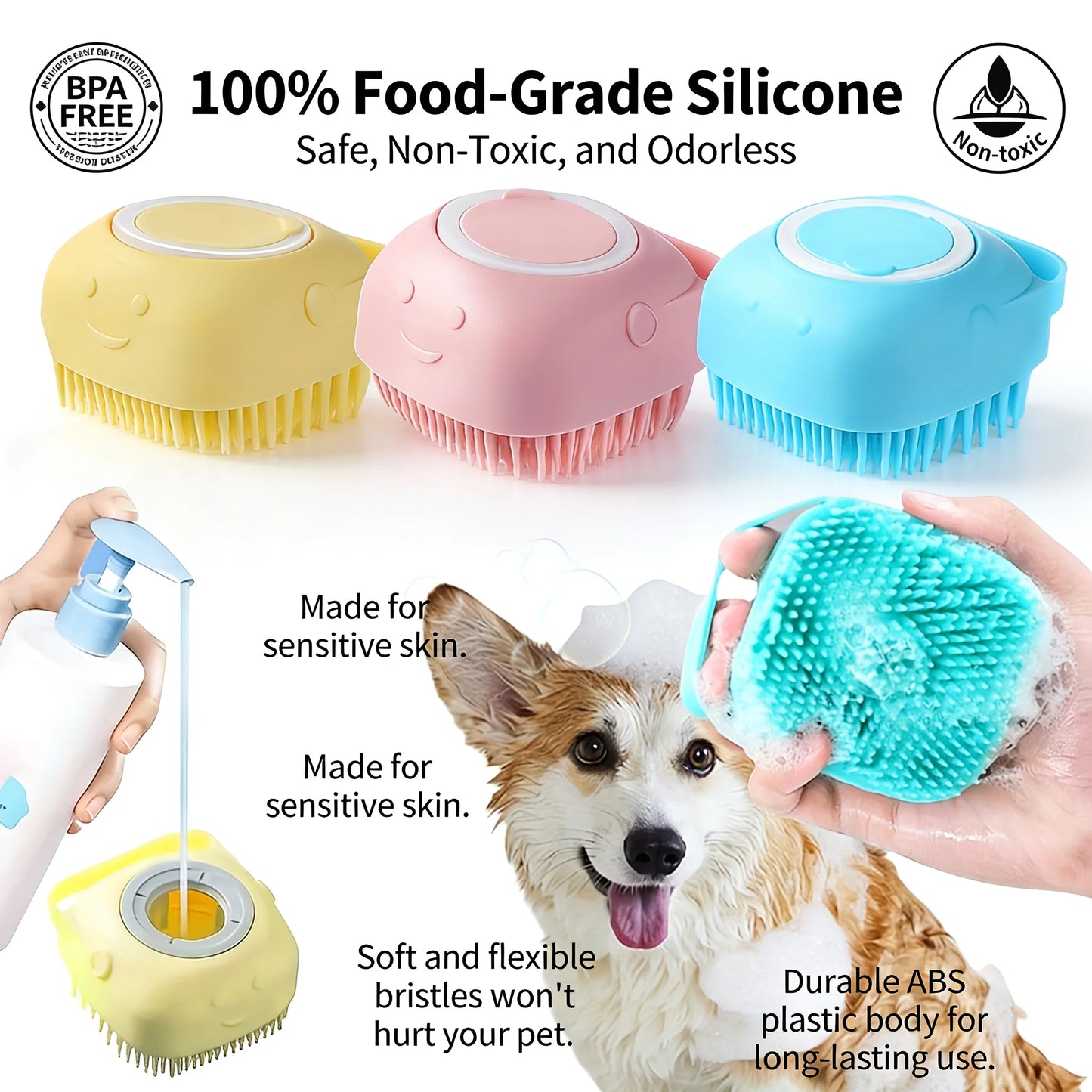 2-in-1 Pet Bath & Massage Brush – Silicone Shampoo Dispenser for Dogs & Cats