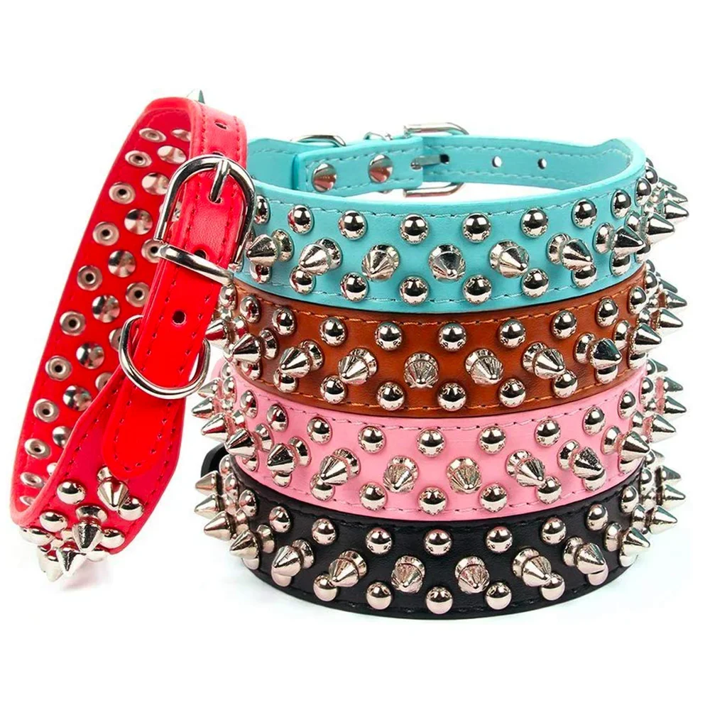 PU Leather Dog Collar Adjustable Spiked Rivet Punk Pet Collar Small Dog Cat