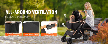 Foldable Pet Stroller with Detachable Carrier for Dogs