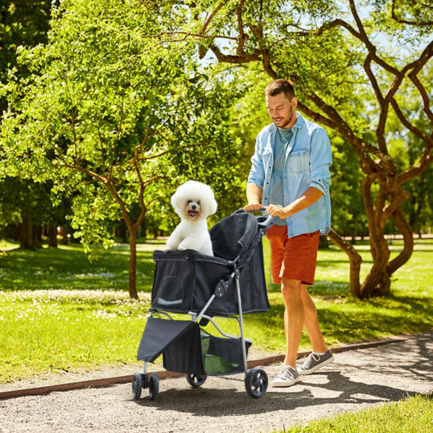 Foldable Pet Stroller – 3-Wheel Travel Buggy for Small Dogs & Cats