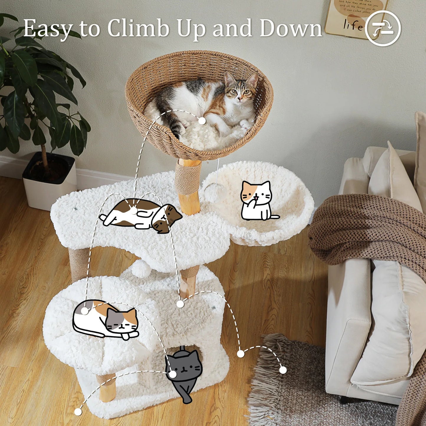 Modern Solid Wood Cat Tree – Spacious Tower with Condo, Perches & Interactive Toys
