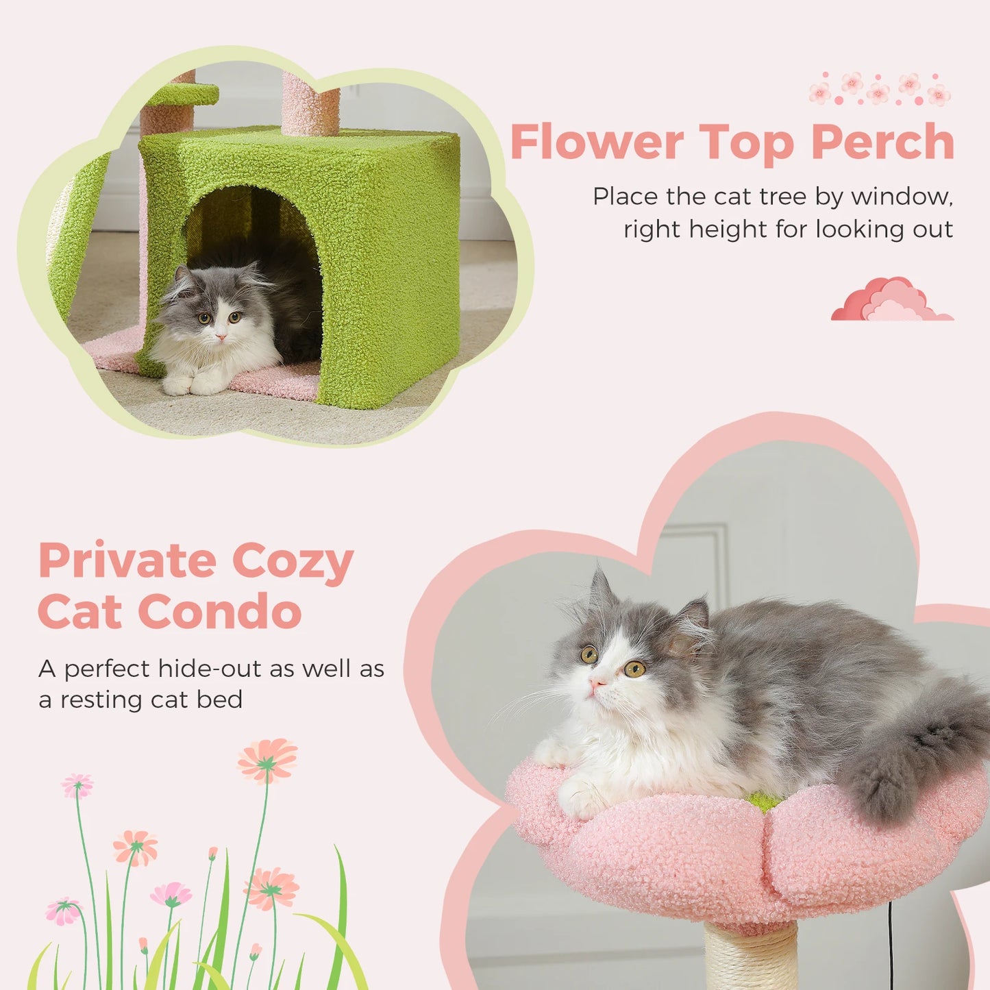 Cat Tree Tower – Cozy Condo, Wide Perch & Sisal Scratching Posts with Plush & Toy