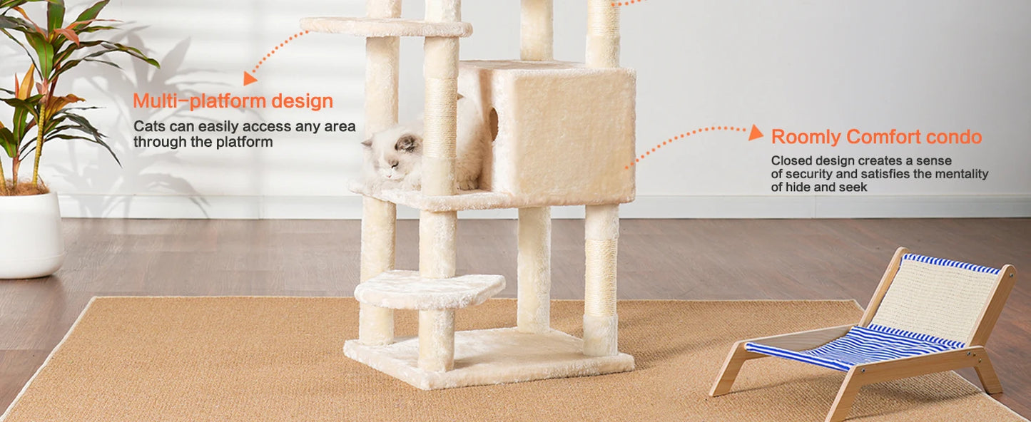 Heybly 60” Heavy-Duty Cat Tree – XXL Multi-Level Tower with Plush Condo for Large Cats